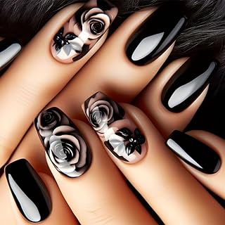 LYMCY Black Rose Press on Nails - 24 pcs