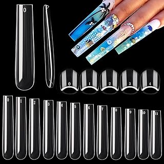 600PCS Square Nail Tips Full Cover, 3XL Clear Nail Tips for