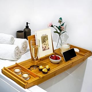 Bamboo Bath Caddy Tray with Tablet Holder