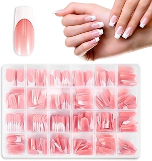360 Pieces French Tip False Nails Square Long Nude Color