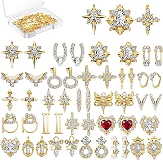 Maitys 48 Pcs Gold 3D Nail Gems Heart Rh